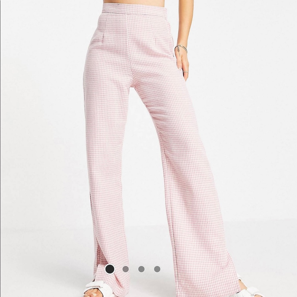 Pink houndstooth high waist wide leg pants